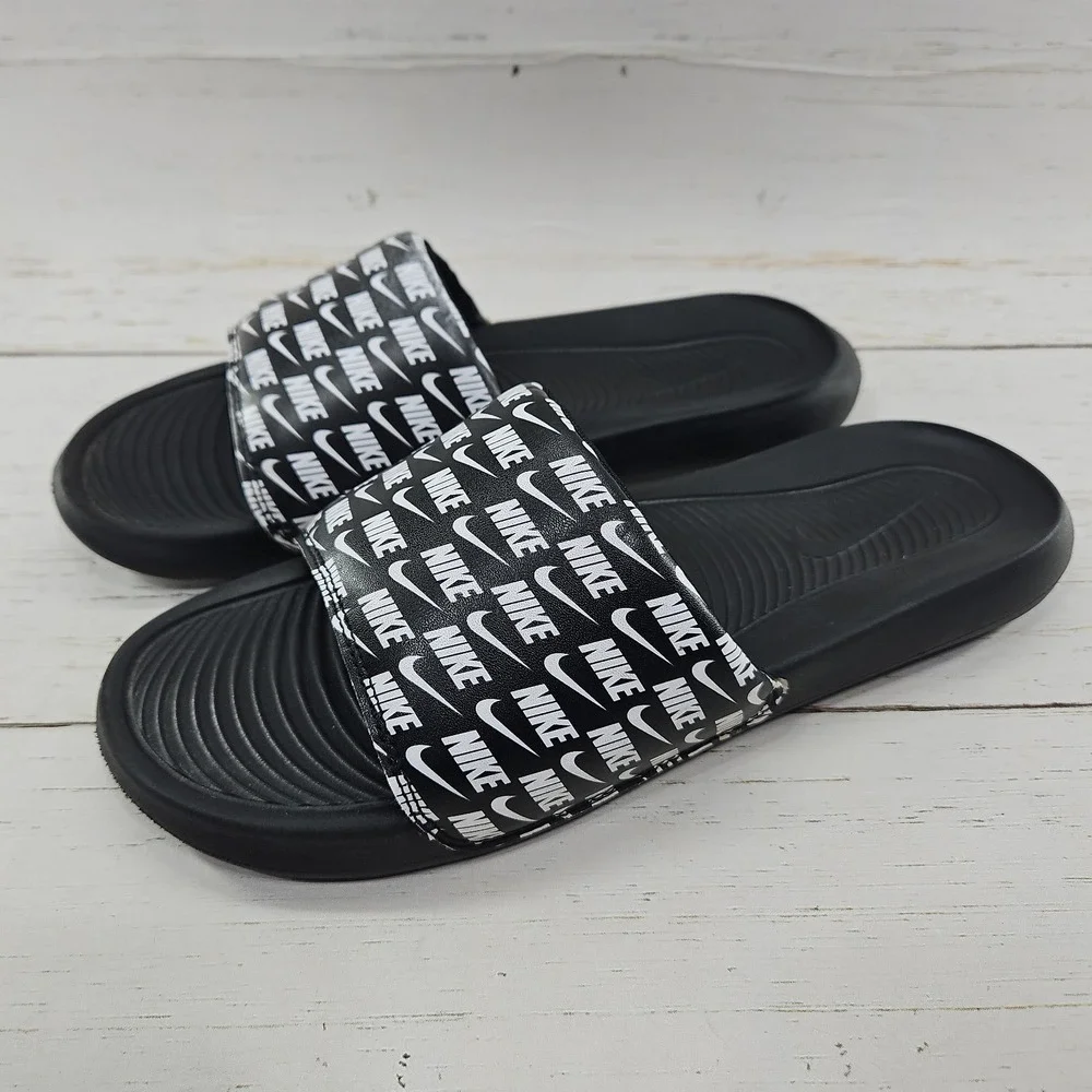 Nike Victori One Print Slides Mens 10 Black White Athletic Sandals CN9678-006